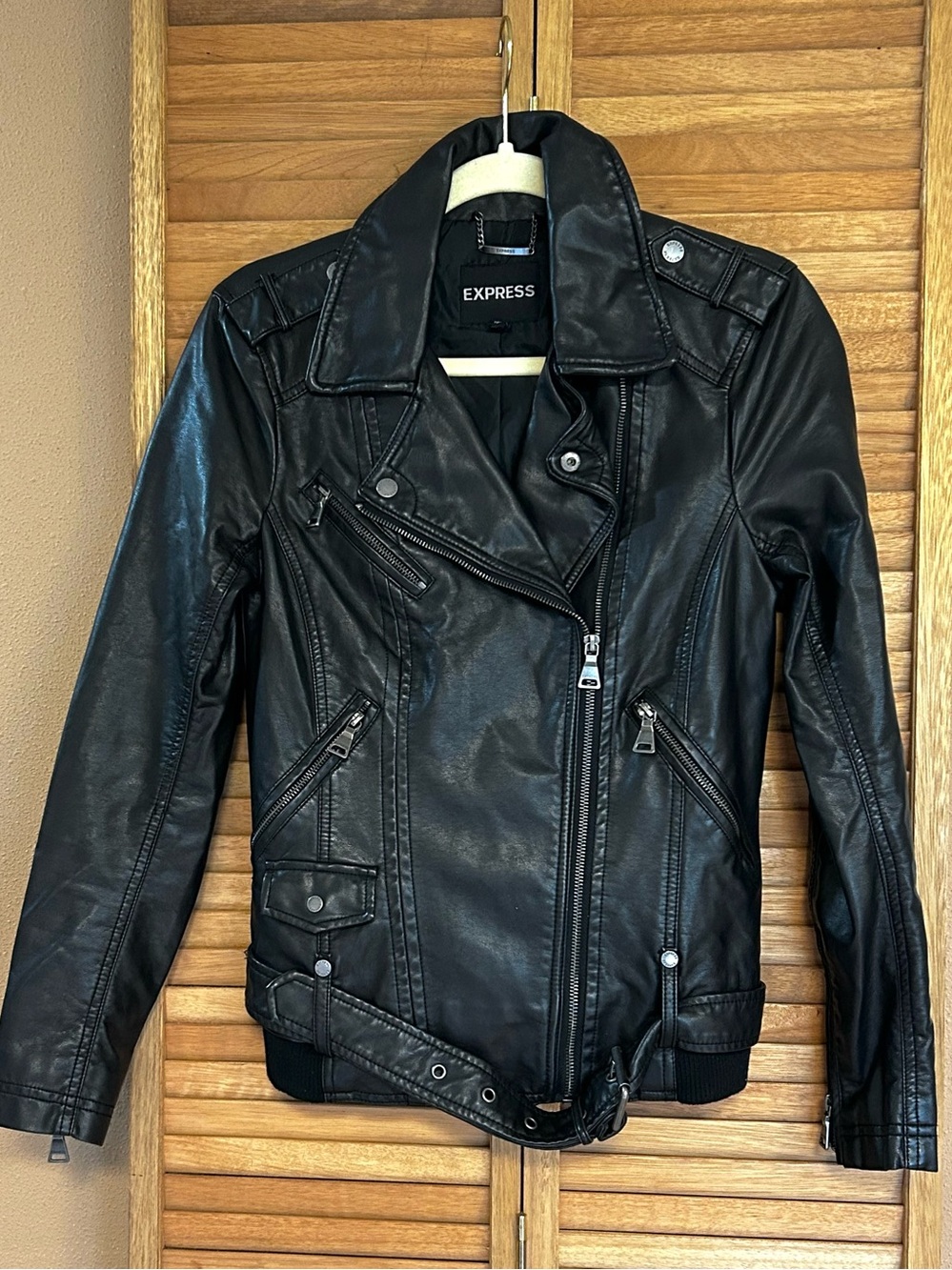 Express black faux leather Moto biker jacket size XS